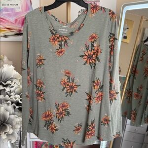Sonoma Floral Long Sleeve Top - Green and Orange